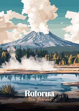 Rotorua New Zealand Travel Poster