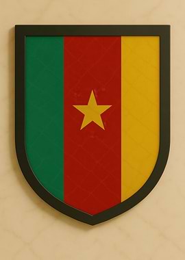 Cameroon Flag Shield Framed - Marble look