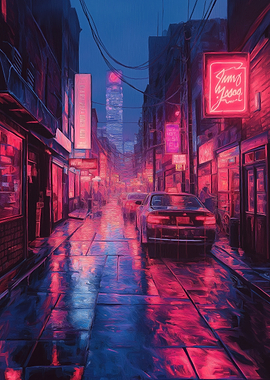 Rainy Neon Cityscape