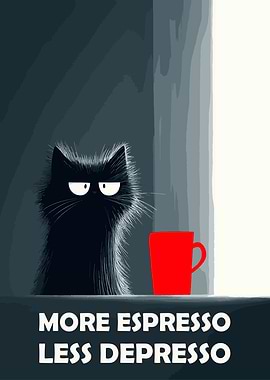 More Espresso Less Depresso Funny Cat