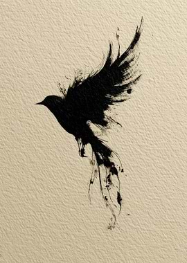 Abstract Black Bird Ink Illustration