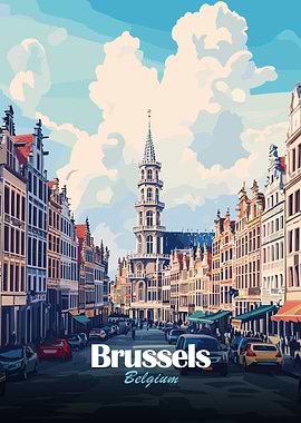 Brussels, Belgium Cityscape Illustration
