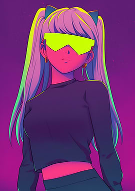 Anime Girl with Neon Glasses
