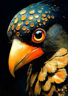 Detailed Bird Portrait with Golden Accents Animal