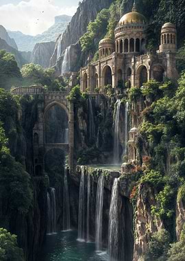 Waterfall Temple Landscape