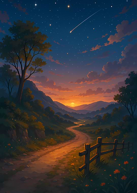 Path Toward Sunset Between Mountains