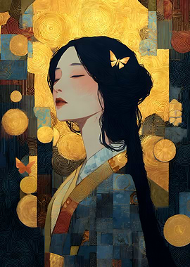Asian Woman Portrait with Golden Accents
