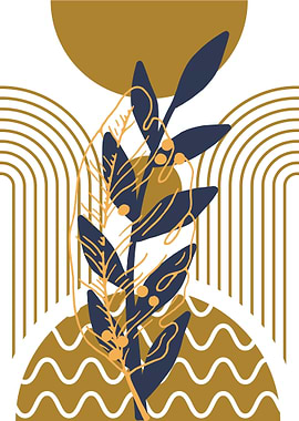 Abstract Botanical Art with Geometric Shapes