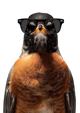 Cool American Robin with Sunglasses