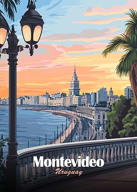 Montevideo Uruguay Cityscape Travel Poster Art