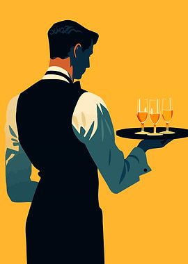 Waiter Minimalist Art Illustration