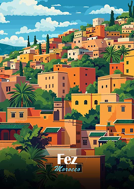 Fez, Morocco Cityscape Illustration