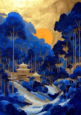 Blue Forest with Golden Temple