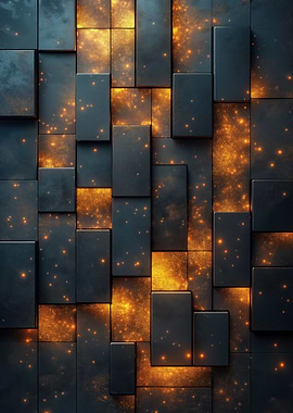 Abstract Black Tiles with Golden Light