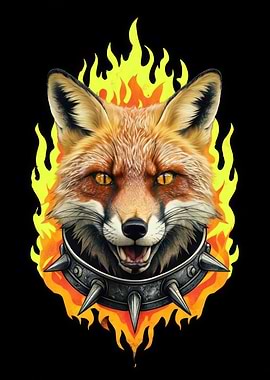 Fox with spiked collar in flames
