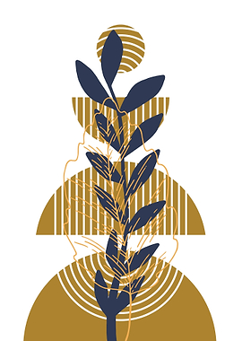 Abstract Botanical Art with Geometric Shapes