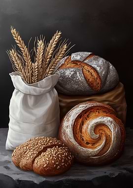 Still Life with Bread and Wheat