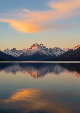 Snowy Mountains Reflecting in Calm Lake