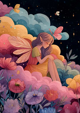 Dreamy Fairy in Floral Cloudscape