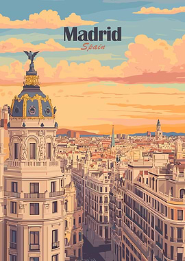Madrid, Spain Cityscape Illustration