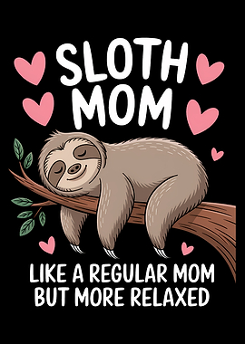Sloth Mom Relaxed Cartoon Illustration