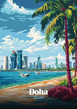 Doha, Qatar: Beach and Skyline