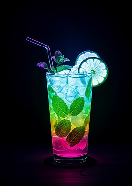 Colorful Mojito Cocktail on Black Background
