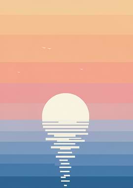 Pixelated Sunset Over Water