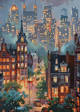 Cityscape at Dusk Painting