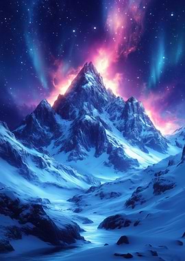 Snowy Mountain Under Aurora Borealis
