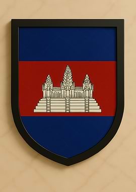 Cambodia Flag Shield Framed - Marble look