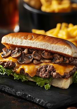 Mushroom Cheesesteak with Fries