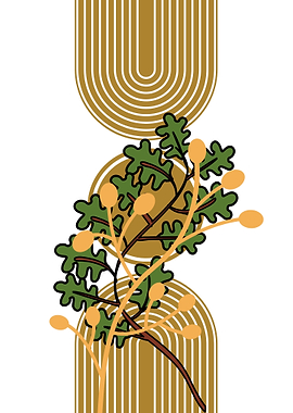 Abstract Botanical Illustration with Geometric Shapes