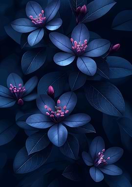 Blue Flowers with Pink