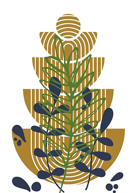 Abstract Botanical Art with Geometric Shapes