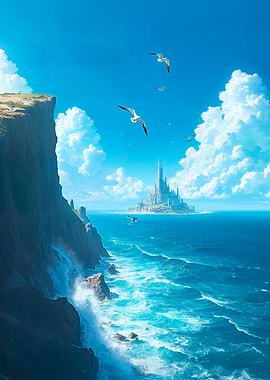 Coastal Cliff with Distant Castle