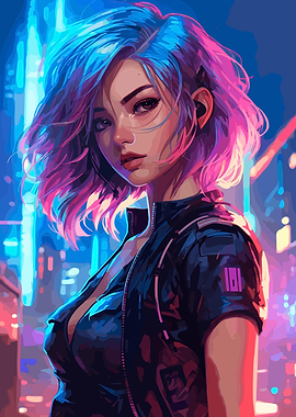 Cyberpunk Girl in Neon Cityscape