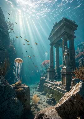 Underwater Ruins with Marine Life