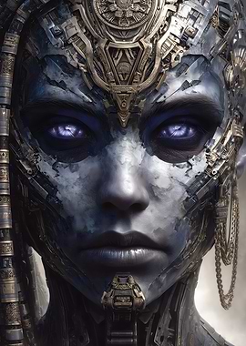 Cyberpunk Woman with Metallic Headdress