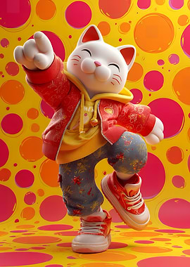 Stylized Cat Figure in Streetwear