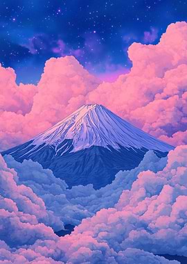 Mount Fuji Pink Clouds Dreamscape