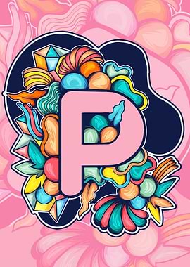 Letter P with Abstract Floral Design