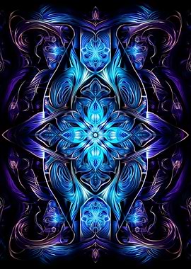 Abstract Blue and Purple Floral Mandala