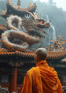 Monk and Dragon Statue