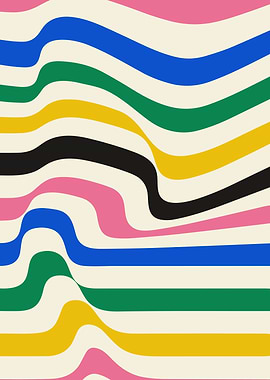 Bauhaus Abstract Wavy Colorful Stripes Pattern