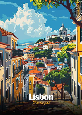 Lisbon, Portugal Cityscape Illustration