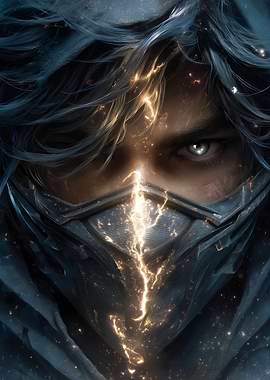 Masked Warrior with Glowing Energy