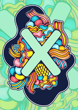 Abstract X with Colorful Swirls