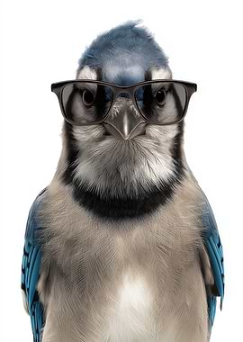Cool Blue Jay with Glasses