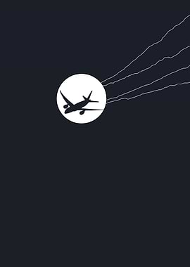 Airplane Silhouette Against Moon with Trails
